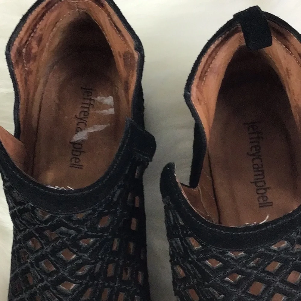JEFFREY Campbell Size 7 Taggart Booties Black Suede Lasercut Uppers Slip On - Picture 4 of 11
